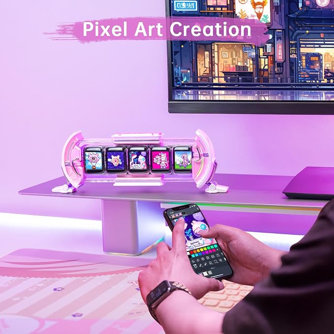 Divoom Times Gate - Cute Gaming Digital Clock with Smart App-Controlled, Support Weather Forecast, Stock Market/Exchange Rate, Social Media, Pixel Art Display for Gamers & Home Office Decor (Pink) - Image 6