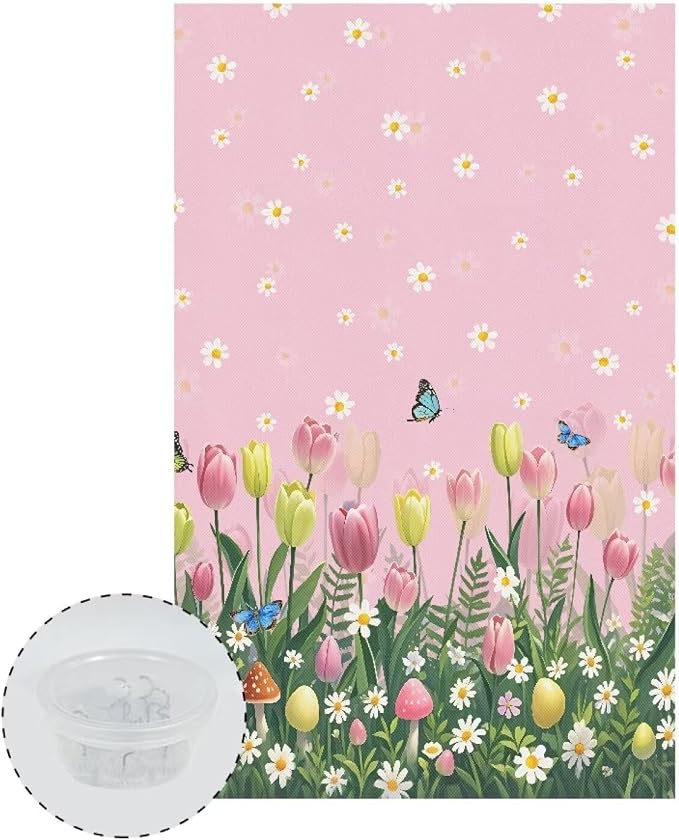 Easter Tulip Butterfly Headrest Cover for Small Recliner 26x16 Inch 3/Set - Decoration Slipcover with Non-Slip Fixing Nails, Breathable Washable Protector for Home Office Chair - Image 2