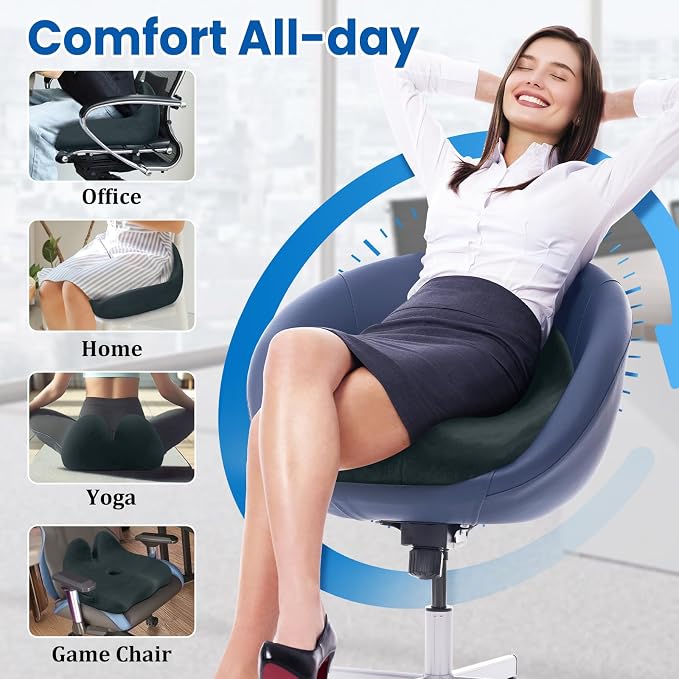 CushZone Ergonomic Seat Cushion, Sciatica Support for Chair, Blue Grey | Large Size for Sciatica & Hip & Tailbone Pain Relief, Memory Foam Office Chair Cushion for Car, Long Trip, Desk Chair, Lab - Image 5