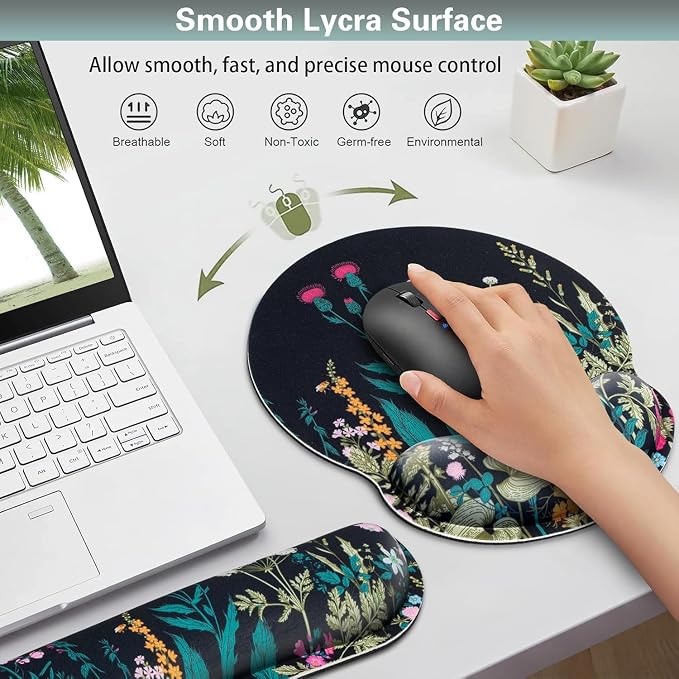 Mouse Pad with Wrist Rest Set, 3-in-1 Wrist Support Mouse Pad Set, Floral - Image 3