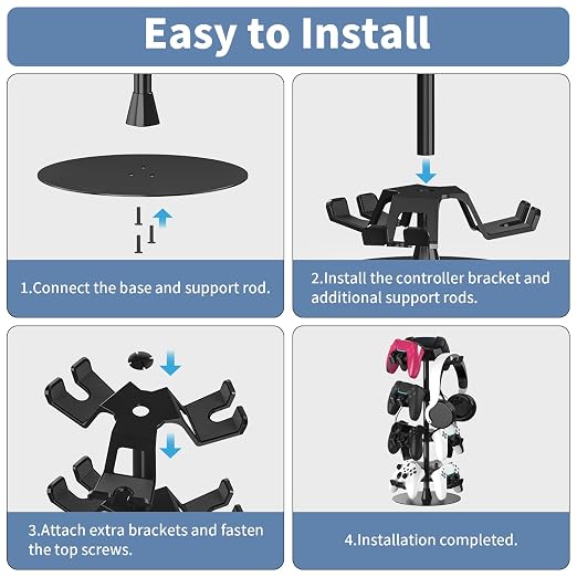 Controller Holder Stand 4 Tiers for Desk, Aluminum Alloy Rotatable Gaming Headset Stand for PS5/PS4/Xbox/Switch2/PS Controller/Headphone Holder for 12 Packs Controller - Image 5