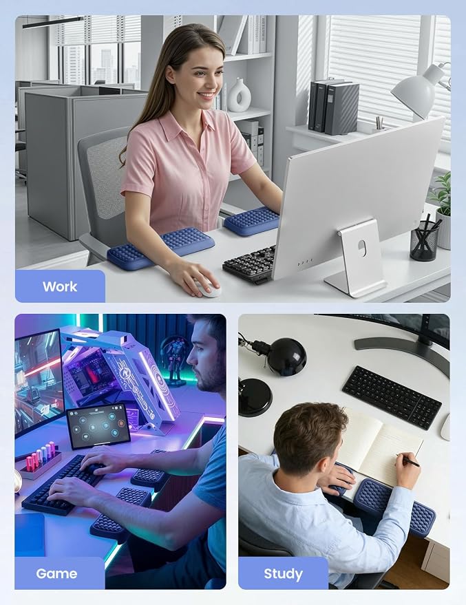 Vaydeer 2Pcs Elbow Rest Pad for Desk, L-Shaped Armrest Ergonomic Support | Desk Edge Cushion, Memory Foam Elbow Wrist Support Keyboard Mouse Pad for Palm Hand Office Computer Home Gaming Accessories - Image 5