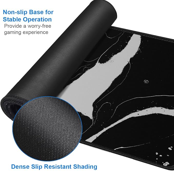 Large Mouse Pad, 31.5x15.7 inch Large Extended Computer Keyboard Mouse Mat, Water Resist Non-Slip Mousepad Rubber Base Long XXL Desk Mouse Pad for Work & Gaming, Office & Home, Black White - Image 4