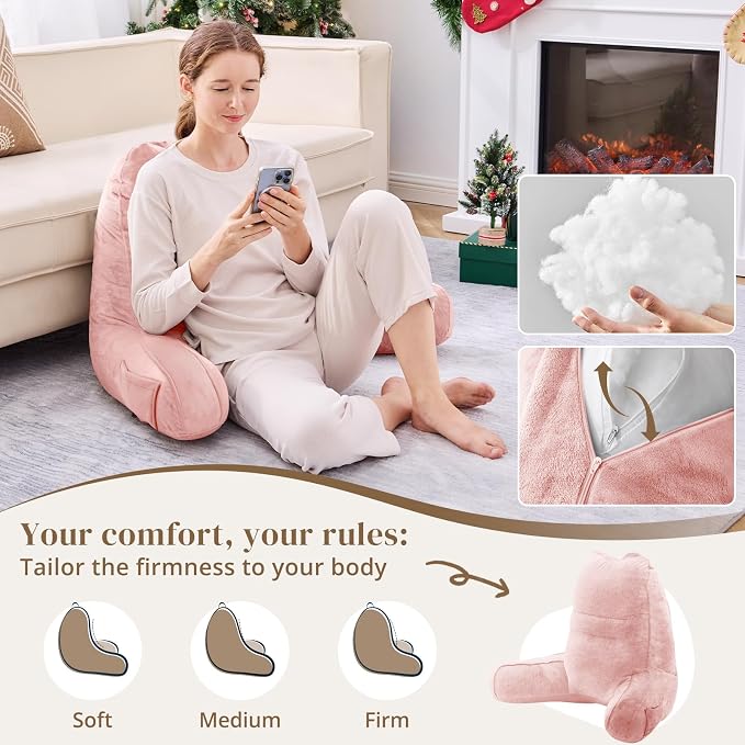 Sasttie Reading Pillow for Bed, Back Pillow for Sitting Up, Peach Pink - Image 3
