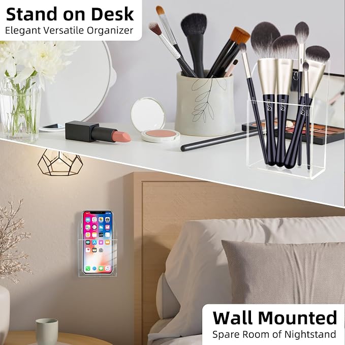 Acrylic Remote Holder Wall Mount Phone Holder for Bed, Hole-Free Fan TV Remote Holder Universal Phone Charging Storage Case for Wall, Sell-Adhesive Media Organizer - Image 4