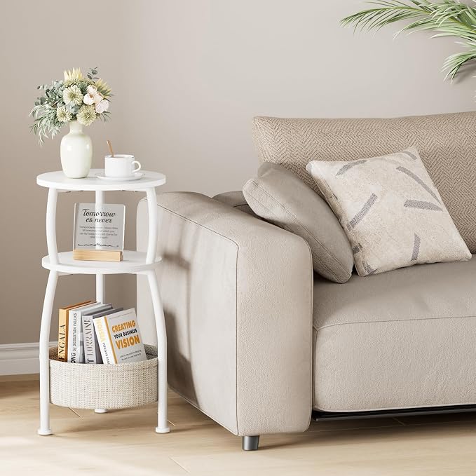Small Round Side Table for Living Room with Storage Basket, 11.81in - Image 2