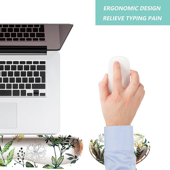 Keyboard Wrist Rest Mouse Wrist Support Set, Memory Foam Wrist Rest Pad for Computer Laptop Keyboard Mouse, Ergonomic Wrist Cushion Support for Typing Pain Relief, Gaming Home Office, Flower White - Image 7