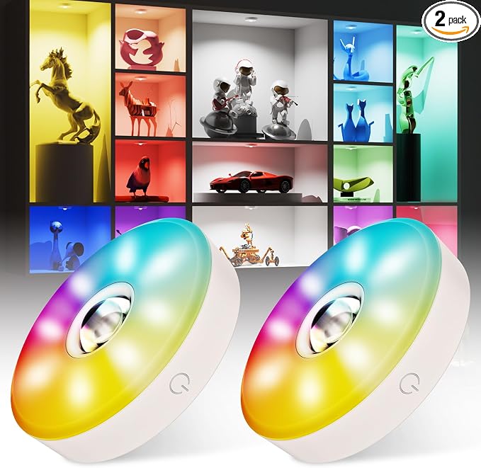 Rechargeable Puck Lights with Remote Control, 12 Color Changing Under Cabinet Lighting, Wireless RGB tv Led lights for bedroom & Closet, Dimmable Magnetic under counter lights for kitchen, Shelf,Party by MEKKLEON