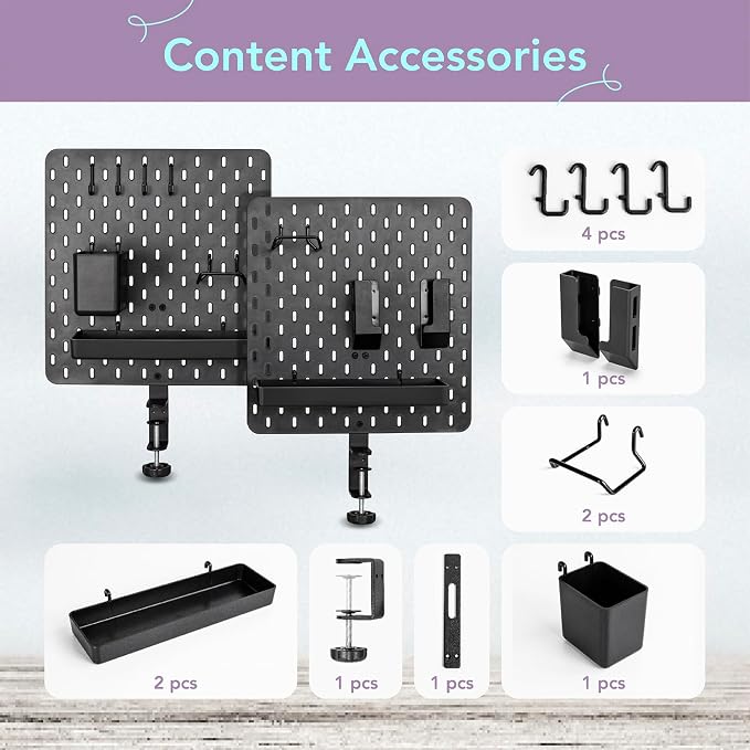 EHO Clamp-On Desk Pegboard, 2Pack (Combined Size 27 x 14 inch) Privacy Divider, Desk Partition Panel, No-Drill Desk Mounted Peg Board Organizer for Office, Gaming, Home, Black - Image 3