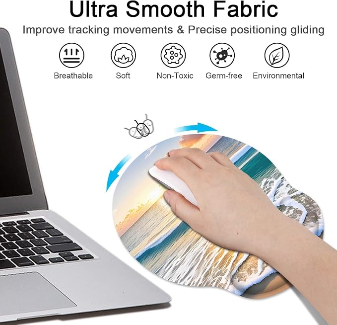 Britimes Ergonomic Mouse Pad Set with Wrist Rest, Beach Summer Sun - Image 4