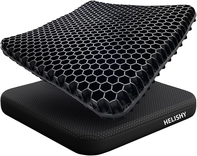 Gel Wheelchair Seat Cushion for Long Sitting - Cooling Office Chair Cushion for Sciatica, Back, Pressure Sore, Tailbone Pain Relief - Soft & Breathable Butt Pillow with Non-Slip Cover for Wheelchair by Helishy