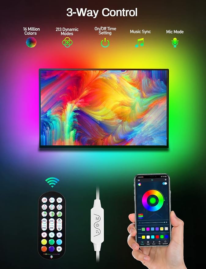 MATICOD LED Lights for TV Led Backlight, 13.1ft RGB Led Strip Lights for TV Lights Behind, USB Led Light Strip for 45-60in TV, Bluetooth APP Control Music Sync Strip Lighting for Christmas Decorations - Image 6
