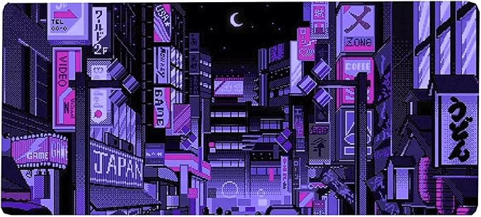Dark Purple Japanese Anime Retro Vaporwave Mouse Mat Computer Lap Desk Anime Mouse Pad Kawaii Large Gaming Pad for Keyboard QDH by Designfullprint