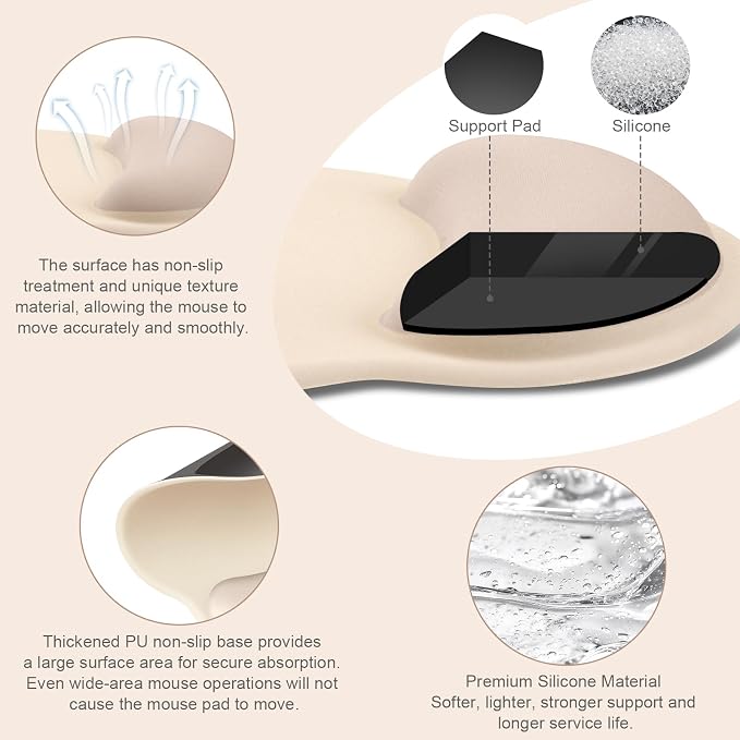 MOSISO Wrist Rest for Mouse Pad Set, Large Gaming Deskpad, Apricot - Image 4