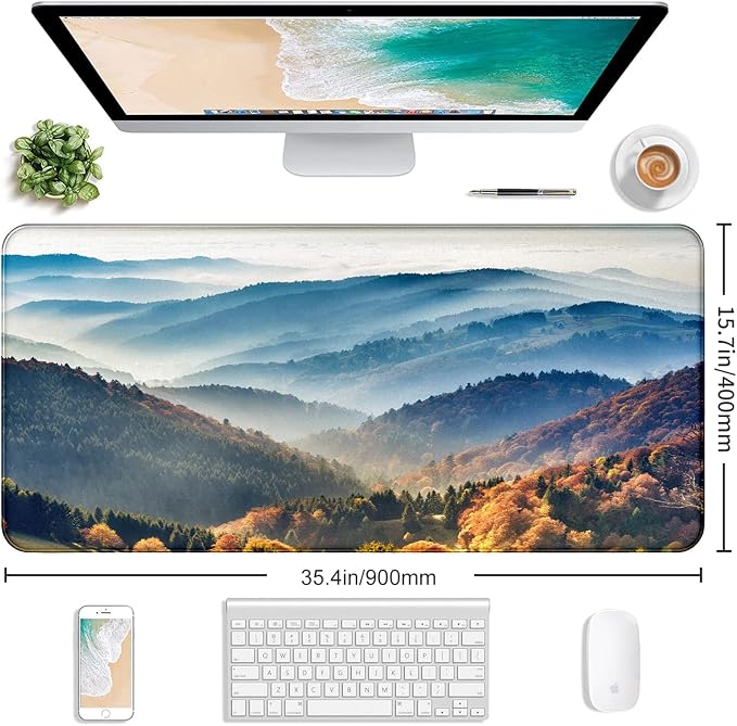 Large Mountain View Patterned Mouse Pad, Anti Slip Gaming Keyboard Desk Pad | Large Extended Mouse Pad; Full Desk Coverage; Waterproof Coating; Stable Anti-Slide Base For Gaming, Office, Study Daily Use - Image 2