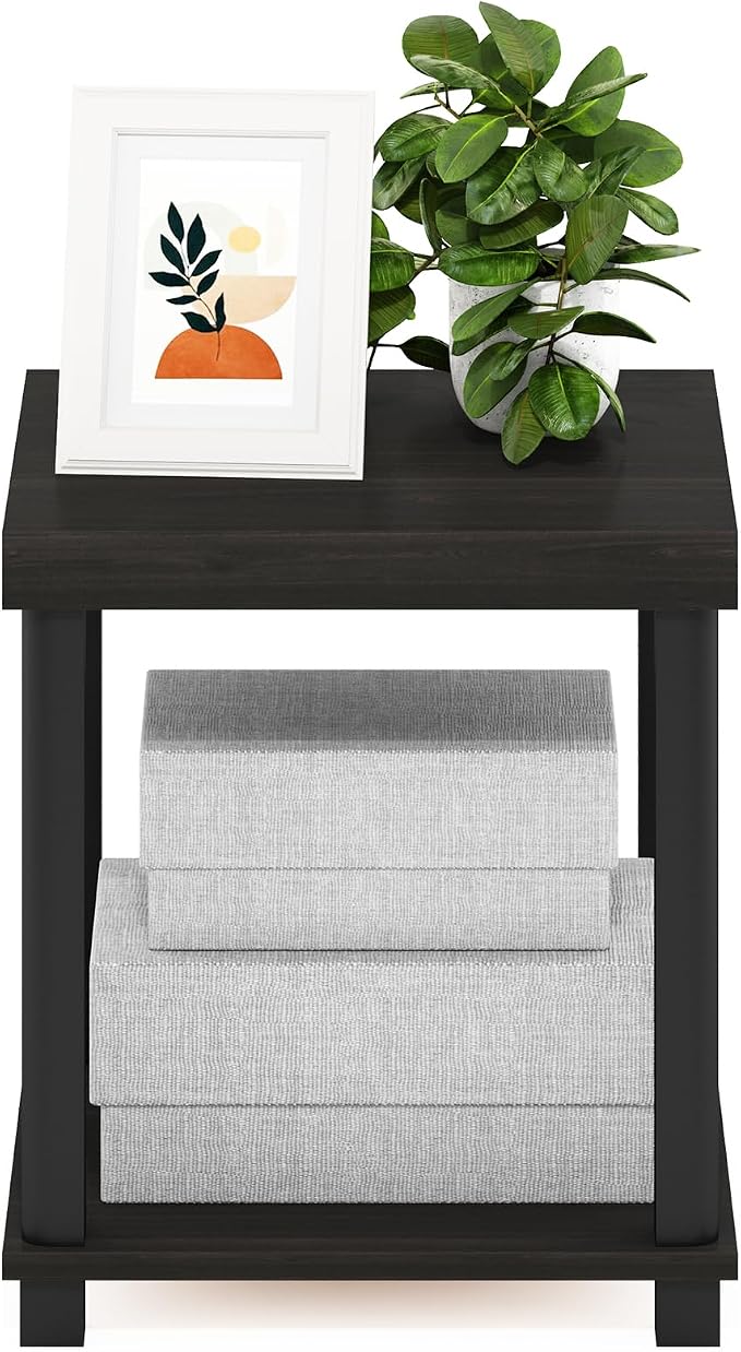 Furinno Turn-N-Tube Toolless 2-Tier Side Table, Thick Tabletop, Espresso - Image 5