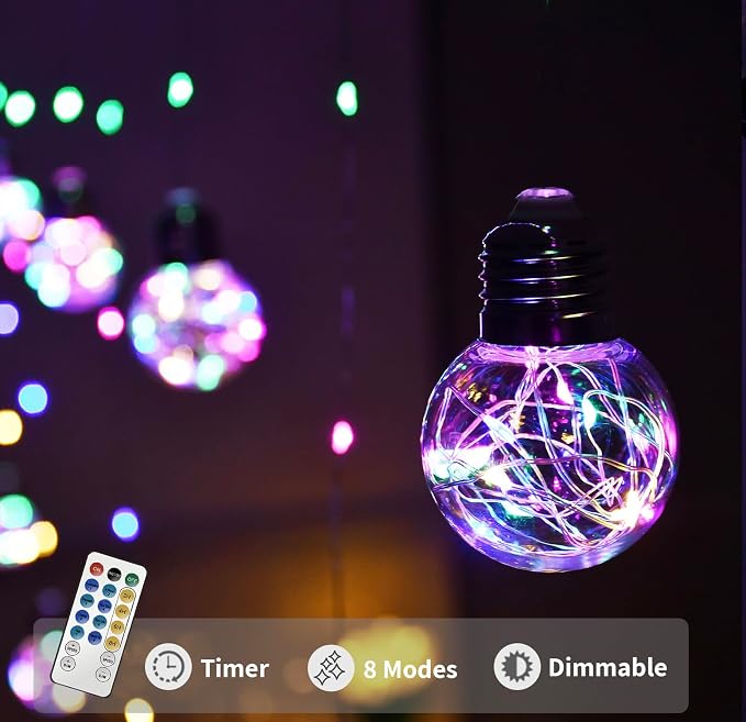 YOLIGHT Wishing Ball Curtain Lights 200 LED Window Curtain String Light with Remote, USB Battery Powered Twinkle Globe Fairy Lights for Wedding Party Bedroom Christmas Decoration (Multi-Colored) - Image 4