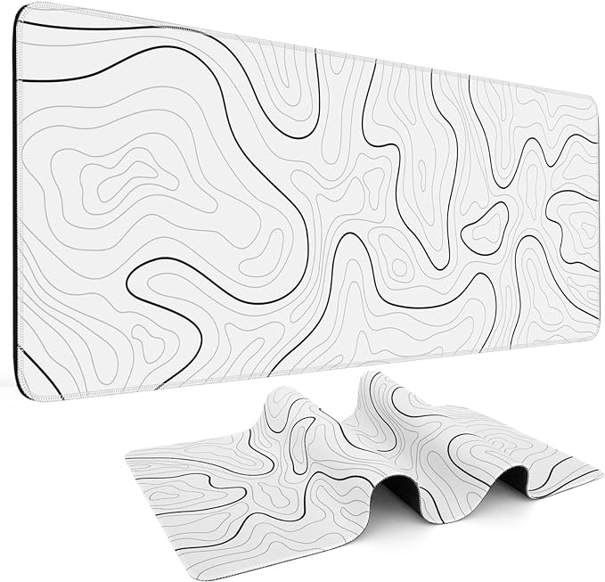 DIGSOM Mouse Pad Gaming, White with Black Topographic Line, 31.5x11.8in | XL Mouse mat, Smooth surface, Anti-slip rubber base, For keyboard and mouse, For home and office use by DIGSOM