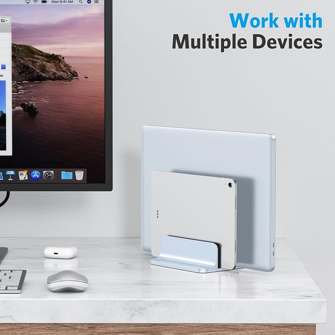 OMOTON Dual Vertical Desk Laptop Stand Holder, Fits MacBook Air, Sky Blue - Image 8