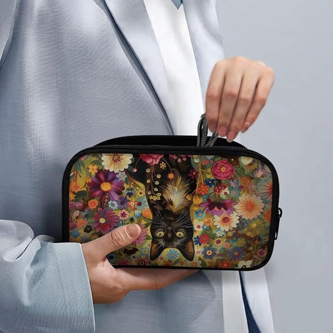 Black Cat Cable Organizer Bag Tech Pouch Portable Electronics Organizer Travel Case for Phone Power Bank SD Card Electronic Accessories Carry Case - Image 4
