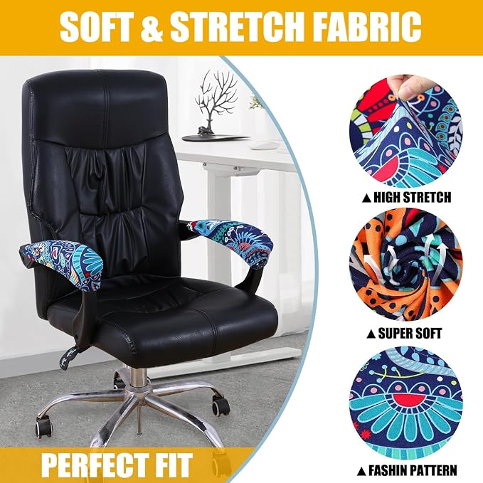 Smiry Stretch Printed Office Chair Armrest Covers, 2 Pcs, Blue Green | Soft Fit Removable Washable Computer Desk Chair Arm Covers Protector - Image 2