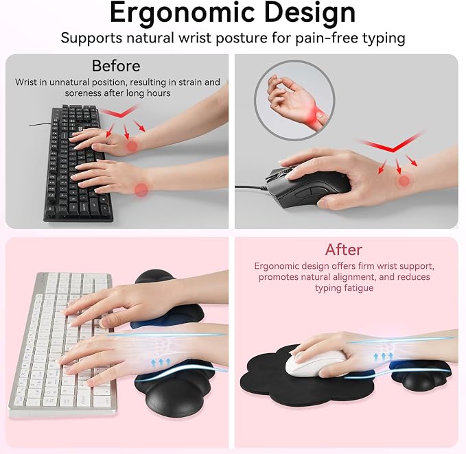 Sushret Cloud Wrist Rest for Computer Keyboard and Mouse Pad Set, Black | Memory Foam, Leather, 4-in-1 Cloud Keyboard Wrist Rest Set with Ergonomic Support for Arm and Palm Cushion, Gaming/Work Setup - Image 3