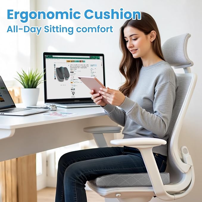 TushGuard Memory Foam Office Chair Seat Cushion - Dark&Light Grey, X-Large | for Car Seat, Airplane, Desk Chair - Sciatica & Hip & Coccyx Pain Relief Cushion for Long Sitting Office Workers, Car Drivers - Image 7