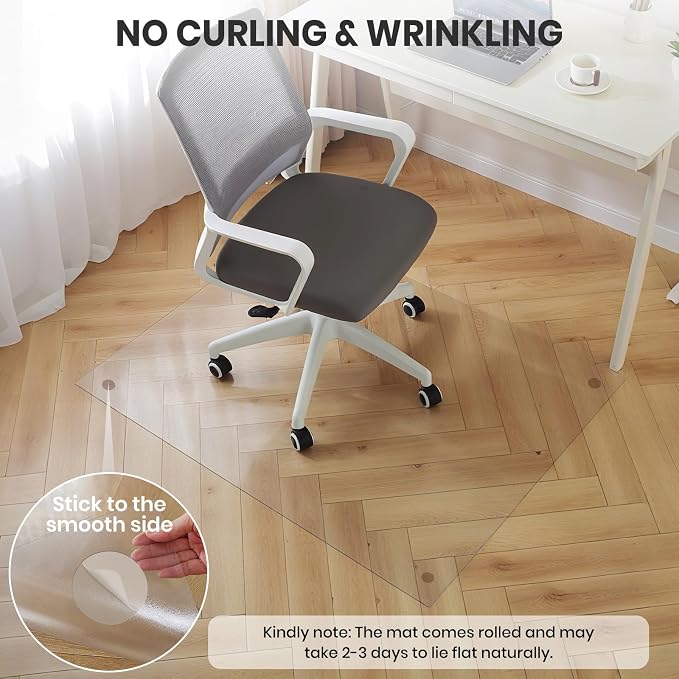 Clear Office Chair Mat for Hardwood Floor, 48 x 60 in Desk Floor Protector | Heavy Duty Plastic Floor Mat, Smooth Rolling, Easy to Clean, Protects Wood & Tile Floors, Ideal for Computer & Gaming Chairs - Image 6