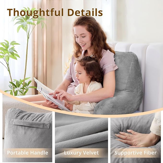 Sasttie Reading Pillows for Sitting in Bed Adult, Back Pillow Bed Sitting Up, Back-Rest Support Cushion for Sit Up on Couch, Sofa, and Floor, Dorm Essentials, Oeko-Tex Certified, Dark Grey (Pack of 2) - Image 4