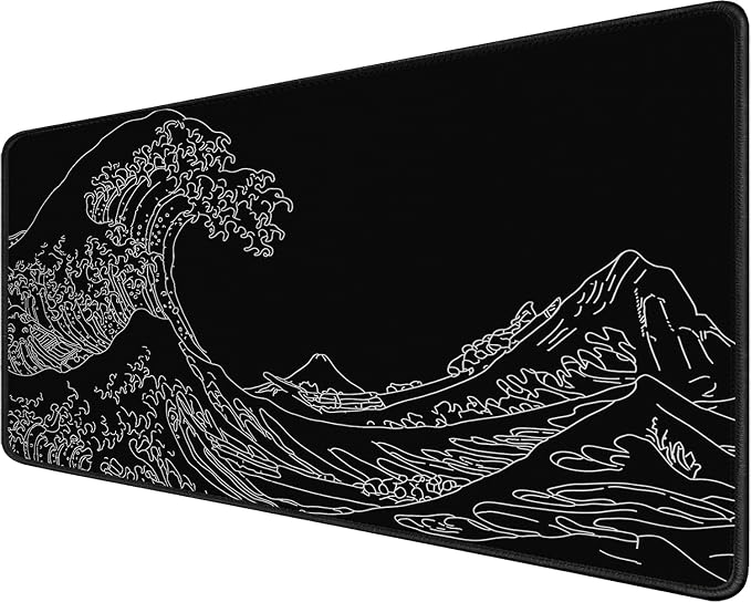 Large Gaming Mouse Pad, XXL Extended Keyboard Mouse Mat with Stitched Edges | 31.5" x 15.7" Non-Slip Waterproof Rubber Base Long Mousepad for Work, Game, Office, Home, Waves Line by ampoock