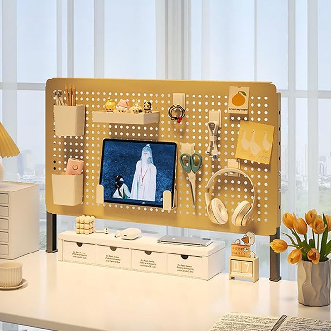 Clamp on Desk Extender Clamp-on Desk Pegboard, Privacy Panel for Desk, Magnetic Metal Peg Board with Accessories, Gaming Desk Organizer(Yellow,40 * 60cm/16 * 24in) by JCSRYD