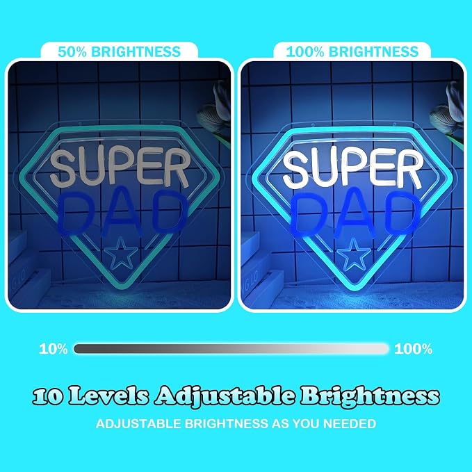 Fathers Day Neon Sign Super Dad Led Sign Dimmable Father‘s Day Decorations New Dad Neon Lights Super Dad Decorations for Father Dad Birthday Gifts - Image 4