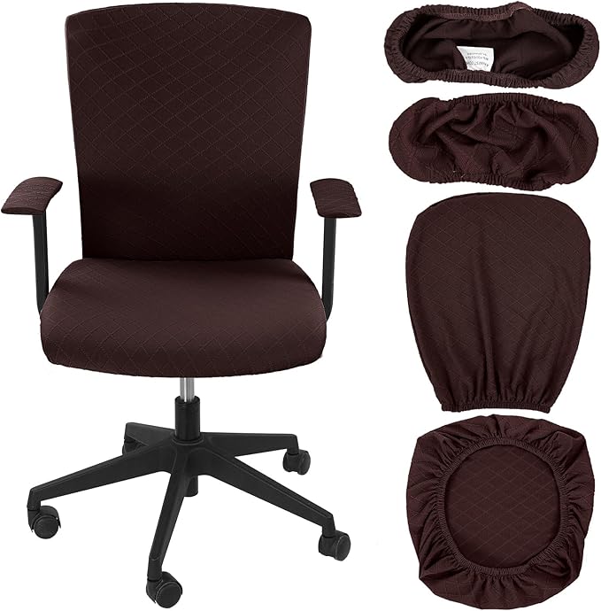 Tallew 4 Pcs Office Chair Covers Set Computer Universal Protective Stretchable Chair Seat Covers Desk Armrest Slipcovers Pads Office Cushion Backrest for Rotating(Dark Brown) by Tallew