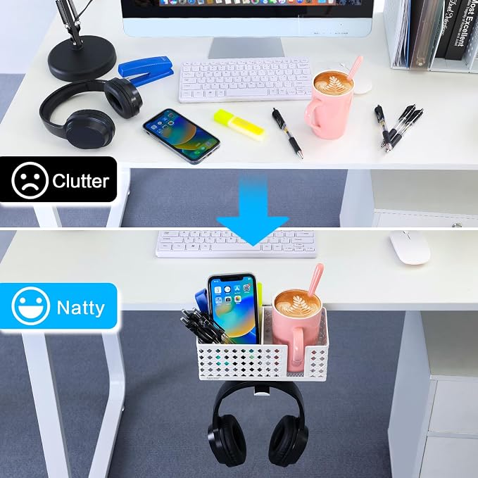3-in-1 Desk Cup Holder, Clip on Desk Organizer Headphone Hanger - Image 3
