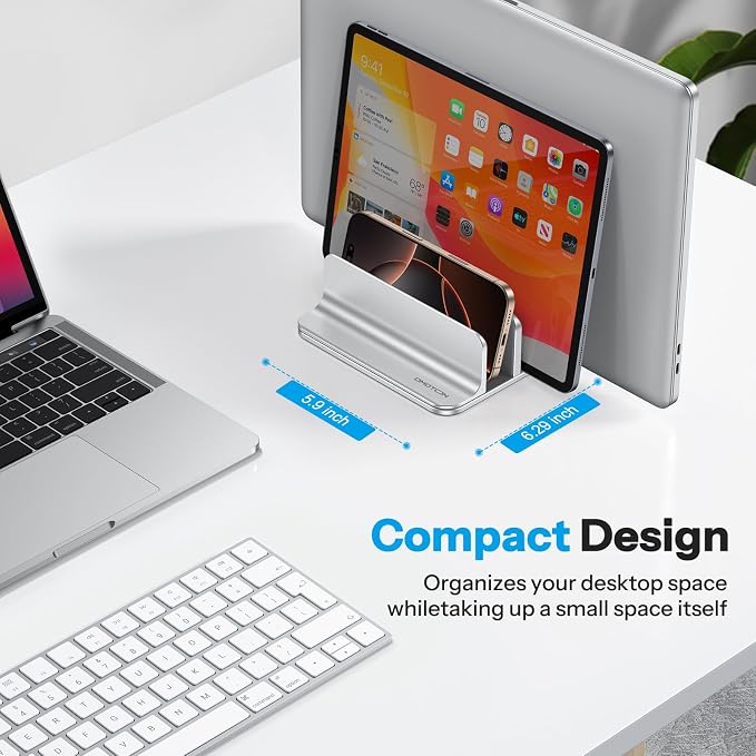 OMOTON 3-Slot Multiple Vertical Laptop Stand, Fits MacBook, Bright Silver - Image 5