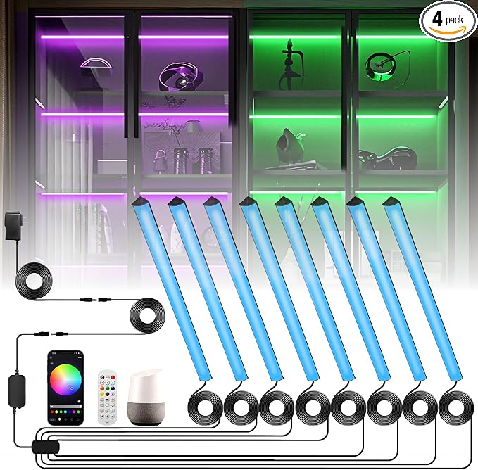 Black RGB LED Shelf Lights, Smart Bookshelf Lights Compatible with Alexa WiFi Dimmable for Display Case, Bookcase, Bar, Cabinet and Under Shelf with App, Remote, Memory Function (8Pcs 12.5In) by Unknown