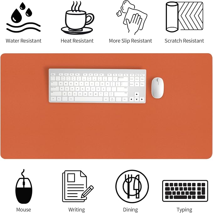 Bloss Orange Desk Mat 31.5"x15.7", Waterproof Large Desk Pad, Leather Desk Matt for Desktop, Computer Mat for Office/Home/Decor - Image 3