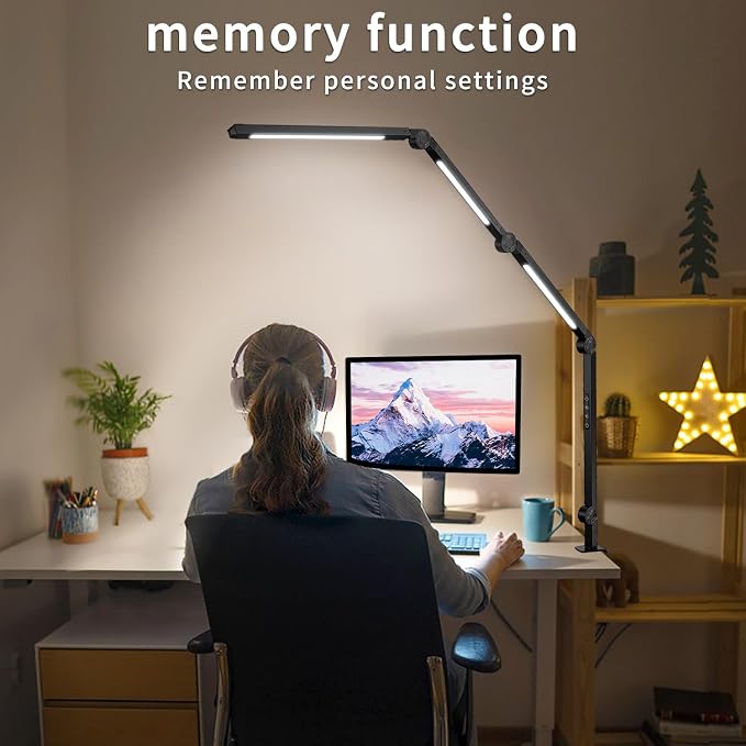 LED Desk Lamp with Clamp & Flexible Arm - 3 Light Sources, 4 Color Modes & 5 Brightness Levels, Eye-Caring Table Light with Memory Function - Image 2