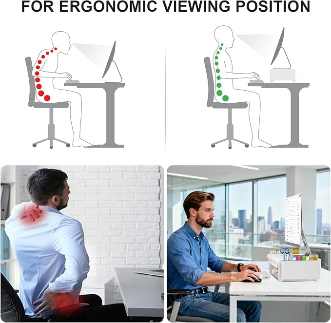 WALI Computer Monitor Stand with Storage and Pen Holder | 3 Height Adjustable Desk Organizer with Drawer, Desk Laptop Monitor Riser for Computer, Printer(PTT003-W), 1 Pack, White - Image 6