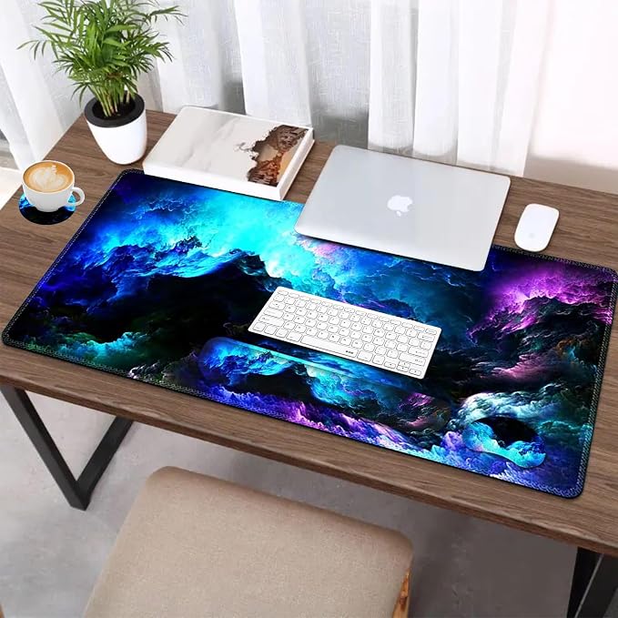AIMSA Keyboard Mouse Pad Wrist Rest Set, Extended Desk Mat+ Ergonomic Mouse Pad with Wrist Rest+ Keyboard Wrist Support+ Coaster, 35x15.7in Large Mousepad for Home Office, Nebula Galaxy - Image 6
