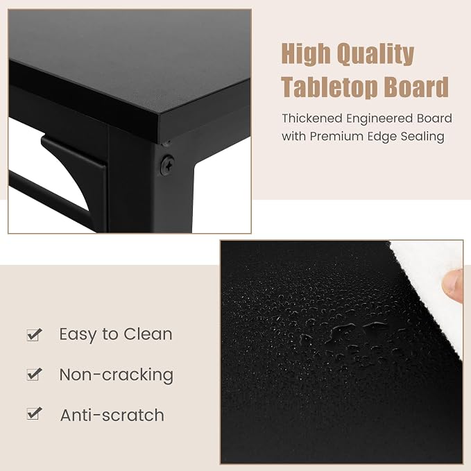 COSTWAY 48” Mobile Computer Desk, Home Office Desk on Wheels, Simple Study Writing Table with 4 Lockable Wheels, Metal Frame, Rolling Laptop PC Table for Small Space (Black) - Image 8