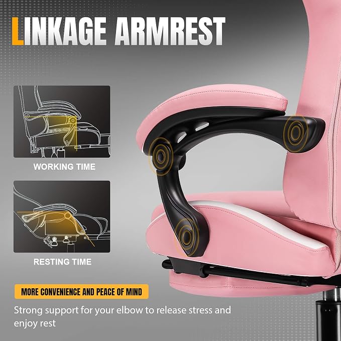 GTPLAYER Gaming Chair with Pocket Spring Cushion, Leather Office Chair with Ergonomic High Back & Lumbar Support for Back Pain Relief, Computer Game Chair for Adults, Pink - Image 6