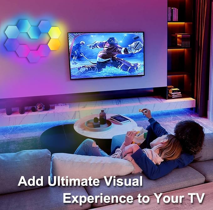 Hexagon LED Lights, Smart RGB-IC Gaming LED Wall Lights App & Remote Control Music Sync, Hexagon Light Panels DIY Geometry Ambience Lighting for Gaming Room Bedroom Streaming, 10 Panels - Image 8