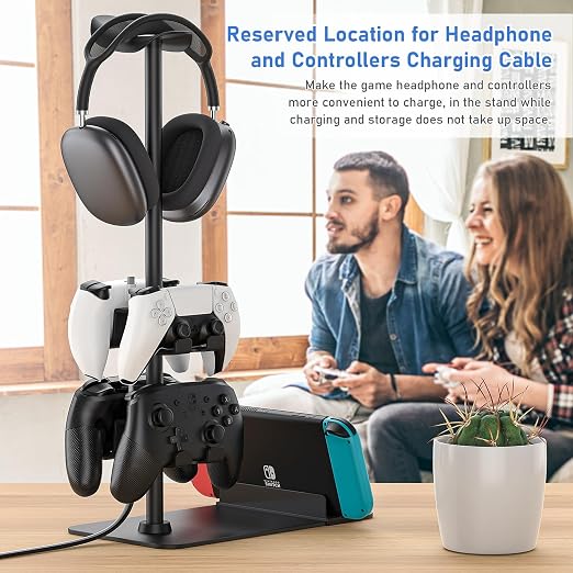 MANMUVIMO Headset Stand Controller Holder for 1 Headset and 4 Controller, Headphone Game Controller Stand for Desk, Gamer Gifts, Organizer Rack for iPad/Mobile Phone, Gaming Room Accessories - Image 6