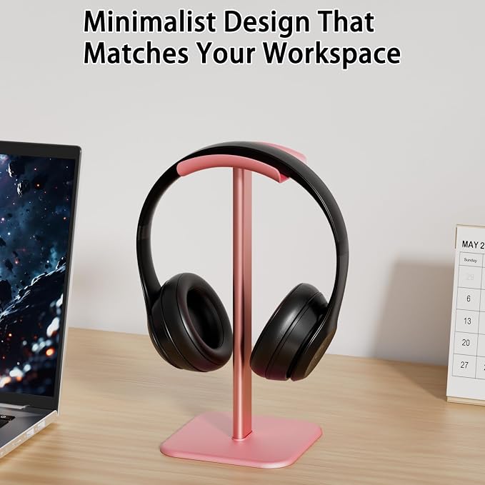 Headphone Stand for Desk - Headset Stand Headphone Holder (Pink) | with Aluminum Hanger and Plastic Headrest, headphone holder for AirPods Max, Sony, Bose, Beats and More - Image 5