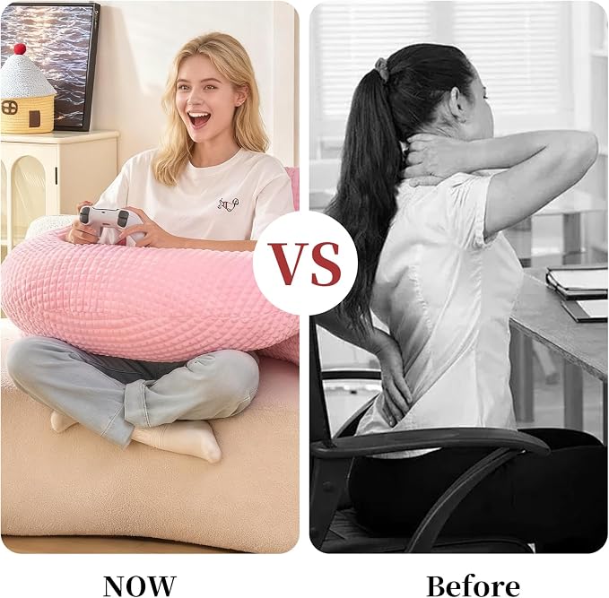 19" Reading Pillow for Bed,U Shaped Arm & Elbow Support,Pink Flannel | Backrest Supports Back,U shaped Lap Pillow Cushions Arms,Elbows & Wrists,Soft Flannel for Reading,Gaming,Watching TV - Image 7