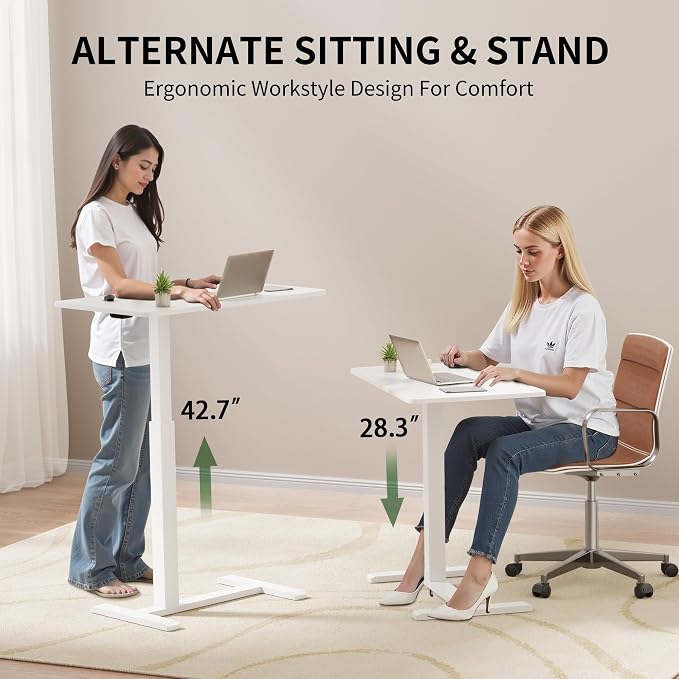 CROWNFURN Overbed Bedside Table with Wheels,Height Adjustable Bedside Table for Recliner,Rolling Standing Desk for Home Hospital,White - Image 3