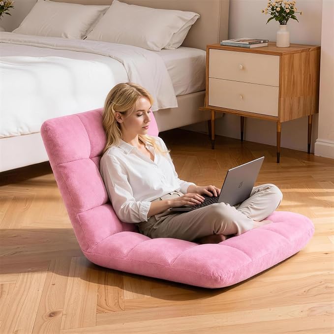 HOPERAN Folding Floor Chair with Back Support, 6 Adjustable Position | Flannel Fabric, Comfy Cushion, Meditation Floor Seating, Gaming Chair Recliner for Adults & Kids, Reading, Watching - Image 2
