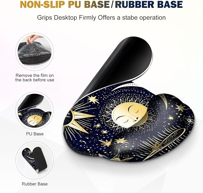 Gaming Mouse Pad, Large Desk Mat, Cute Desk Pad Protector, 4in1 XXL Mousepad + Keyboard Wrist Rest+Mouse Wrist Rest+Coaster Set with Ergonomic Desk Pad for Home Office PC Computer, Stars and Moon - Image 6