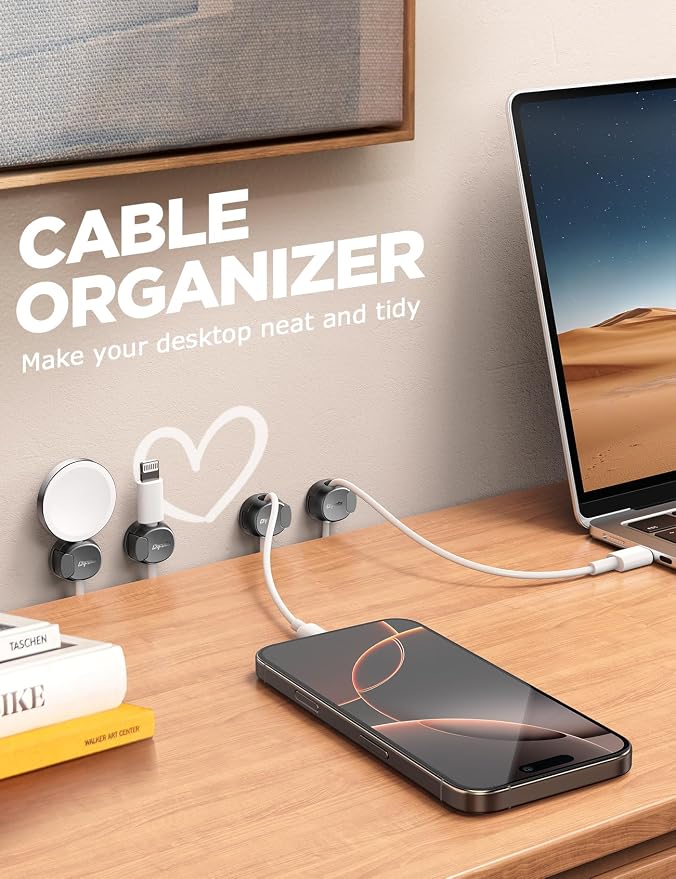 16Pack Cord Organizer [Dual Spring & Clasp, Max Secure] Cable Clips - Chfeila Cord Holder, Desk Cable Management, Adhesive Phone Charging Wire Holder for Nightstand/Car/Wall, Office Accessory - Black - Image 7